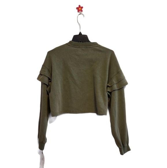 7 For All Mankind Green Cropped Ruffle Sweater Y2K Grunge Streetwear Medium NWT - Picture 7 of 8
